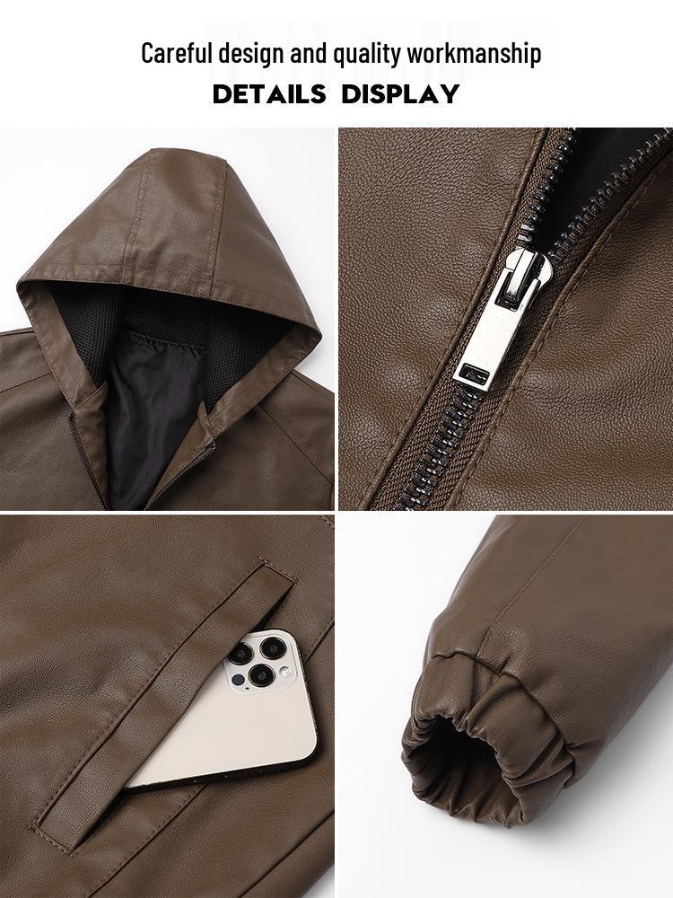 Veste de Moto à Capuche en Cuir PU Rétro pour Homme Printemps/Automne 2025 – Style Décontracté Cool Jeune