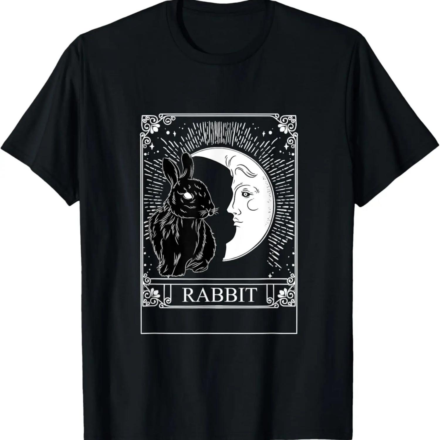 Tarot Card Crescent White Moon Rabbit Graphic T-Shirt S