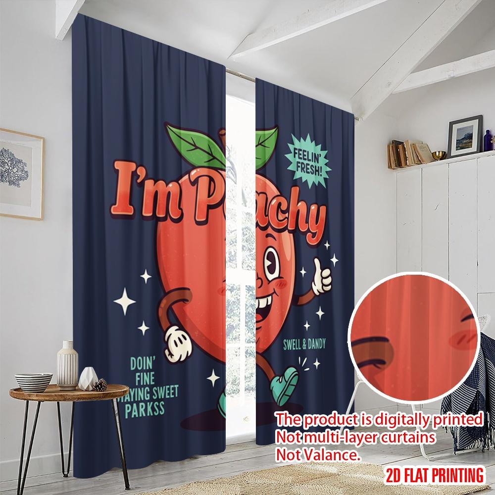 2pcs 2D Flat Printing Curtains Peachy Sweet Authentic Good Stuff Polyester Without Electricity 0 Perfect for Entryway Room