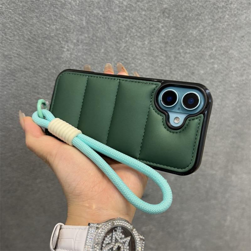 Módní péřová bunda Pouzdro s popruhem na zápěstí pro iPhone 15 16 Pro Max 14 Plus 11 12 13 S šňůrkou Jednobarevné Měkké Nárazuvzdorné Pouzdro