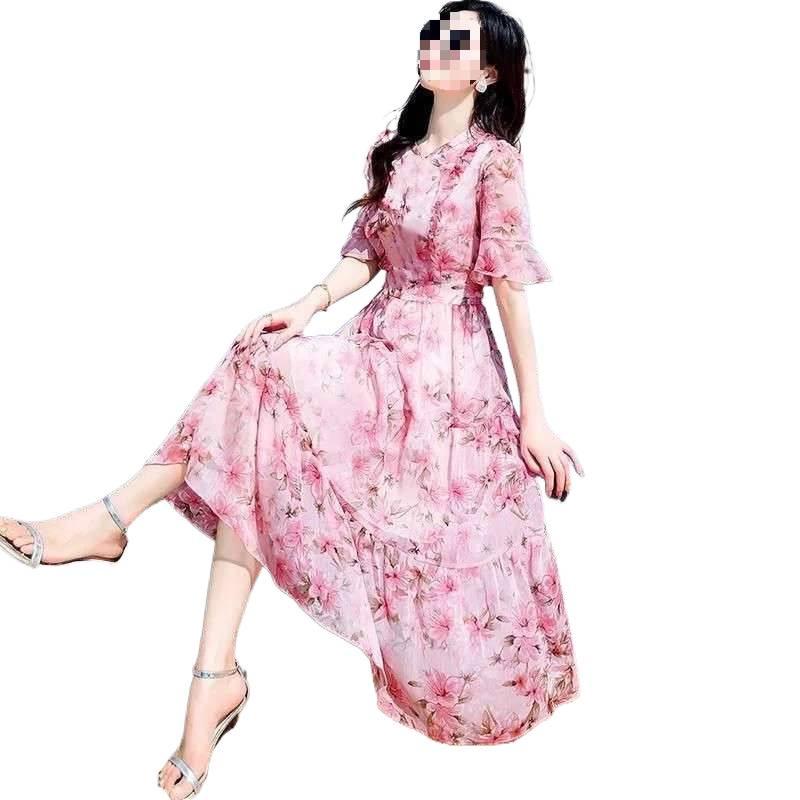 2026 Summer French Niche High-Waist Chiffon Dress