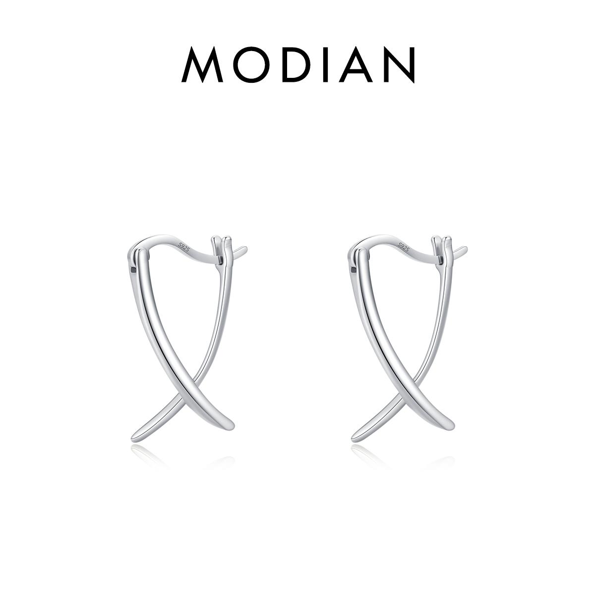 

Модиан из чистого серебра 925 пробы, простые перекрестные пряжки для ушей, модные дизайнерские серьги-кольца для женщин, изящные ювелирные изделия серебряный