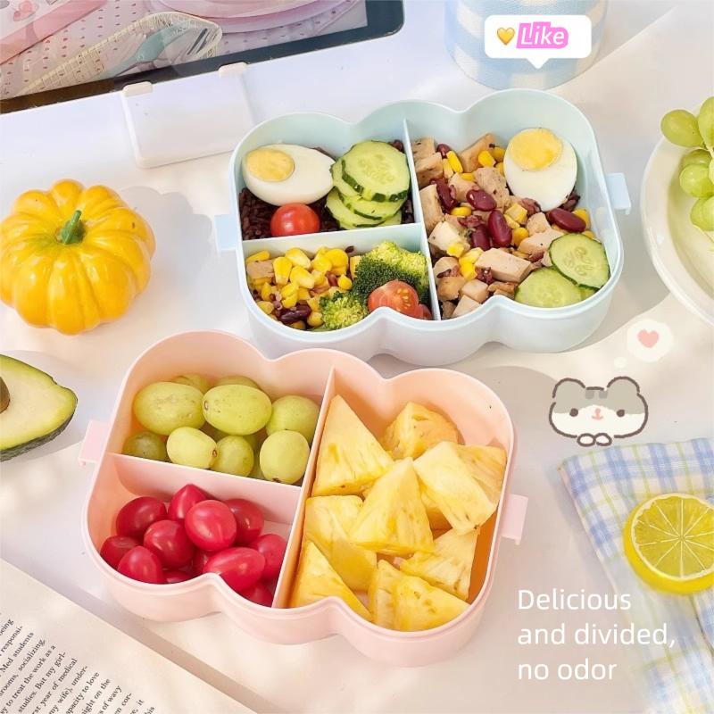 Kawaii Lunch Box With Spoon And Fork For Work School Cute Plastic Picnic Bento Box With Compartment Microwave Food Containers