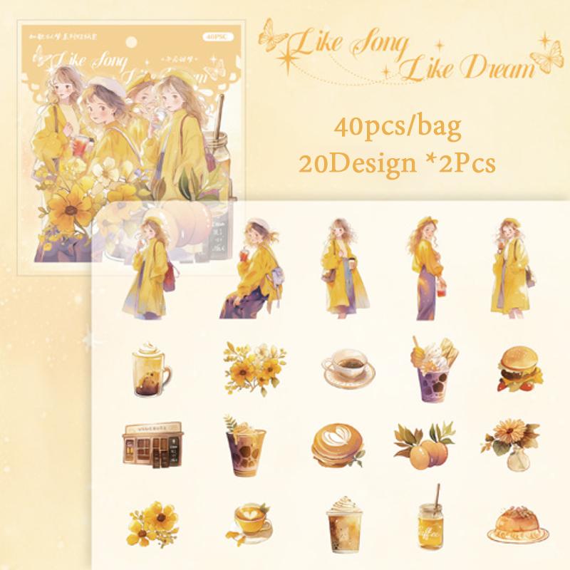Herr. Papier, 6 Stile, 40 Stück/Beutel, Dreamy Girl PET-Aufkleberbeutel, Scrapbook, Tagebuch, Notizbuch, Handyhülle Dekoration Collage-Material