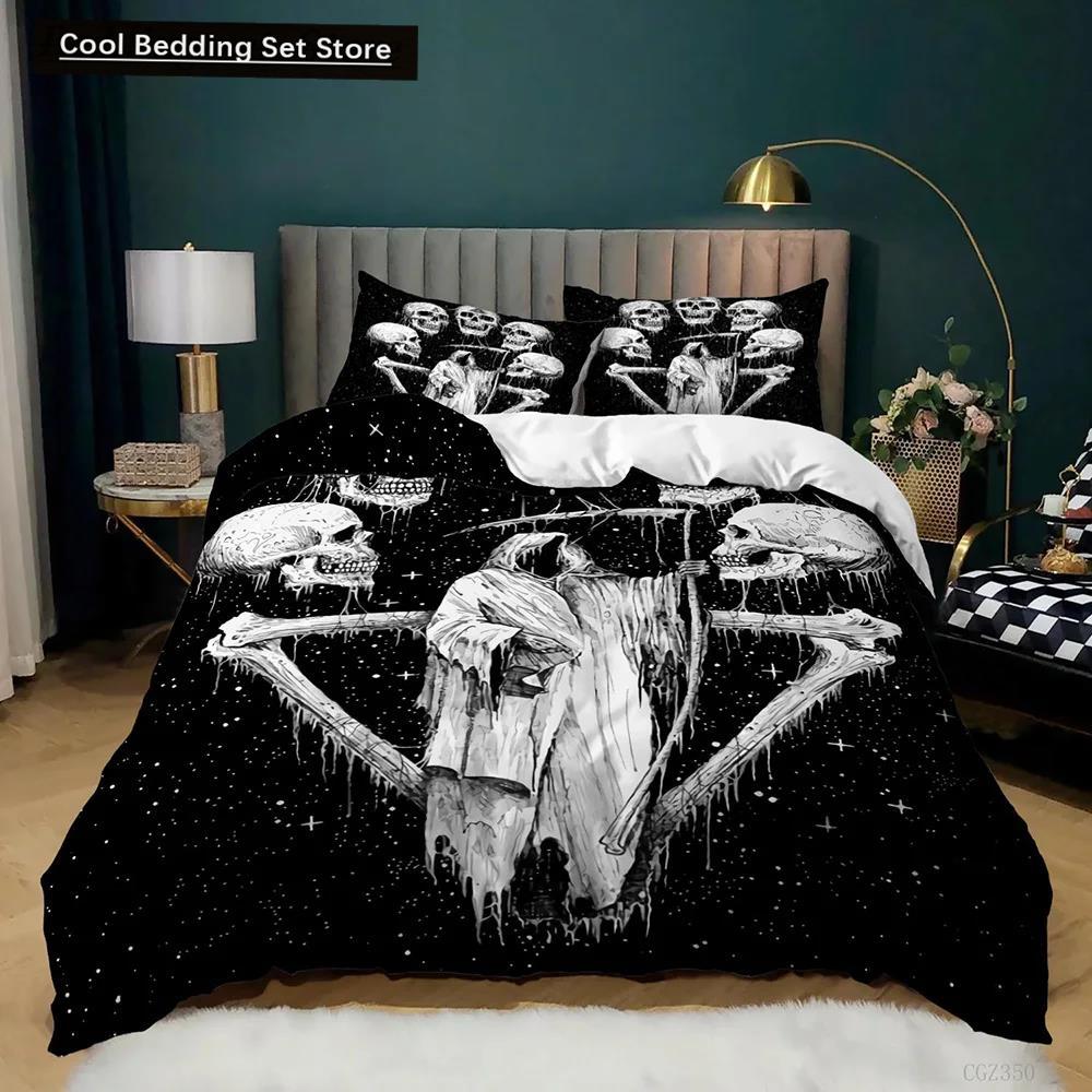 Totenkopf Bettbezug Set Rose Twin Skelett Kuss Bettbezug Teens Gothic Skelett Doppel Queen King Size Polyester Bettbezug