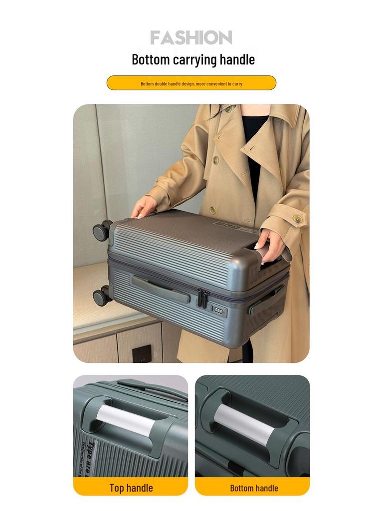 Luggage 24-Inch Large Capacity Leather Zipper Suitcase, Universal Trolley Case for College Students, Men & Women, 20-Inch Cabin Size