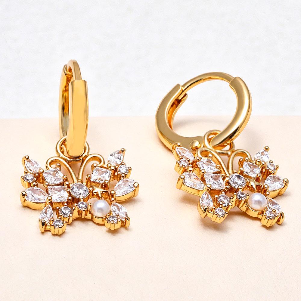 Elegant Butterfly Pendant Earrings with Copper Inlaid Zirconia