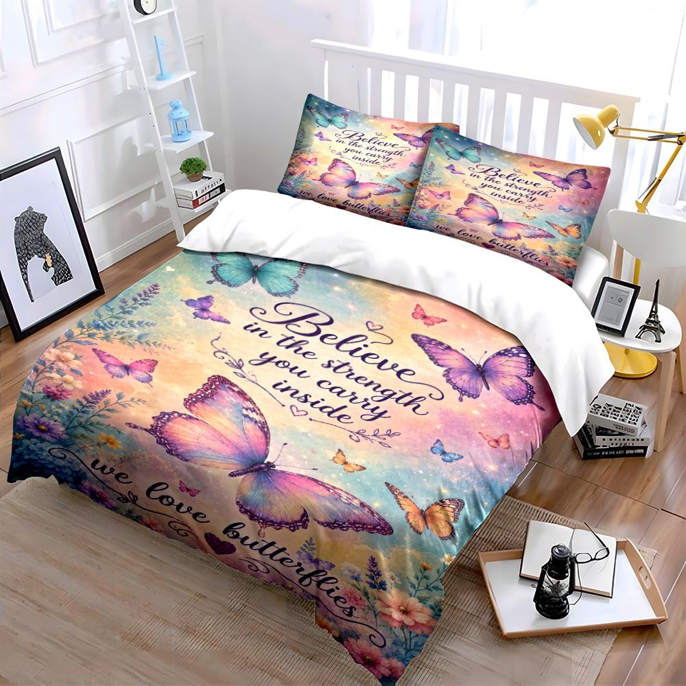Butterfly Bedding Set with Inspirational Quote Bedding set (1 duvet cover, 2 pillowcases, duvet not included)