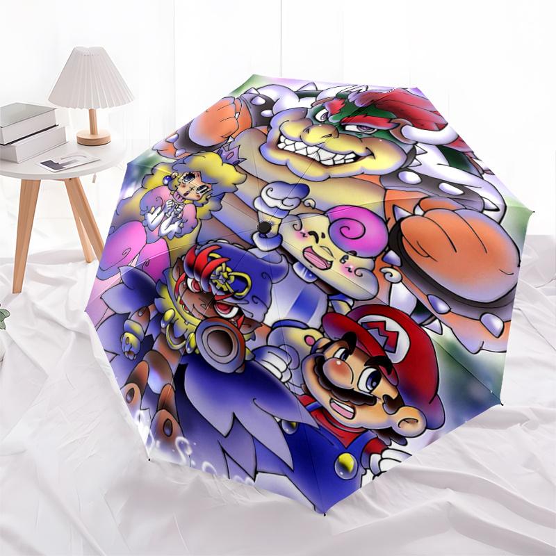 

1pc Bowser s Castle Clash Mario Bros Adventure Pattern Beautiful Looking Fashion Automatic Folding Cartoon Umbrella, 3 Folding, 8 Iron Frame Desi