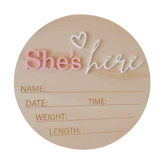 Birth Announcement Sign Wooden Baby Name Weight Length Date Time Plaque Nursery Photo Prop Keepsake Sign for Baby Shower Gift