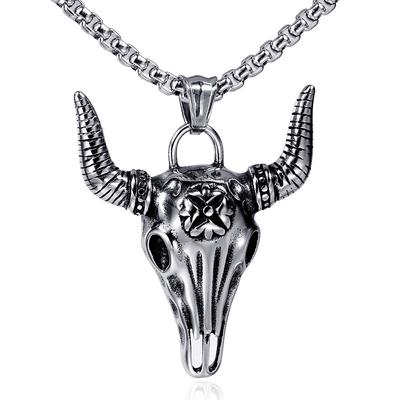 Retro Goat Skull Pendant Domineering Trendy Men'S Titanium Steel Necklace Does Not Fade Personalized Sweater Chain