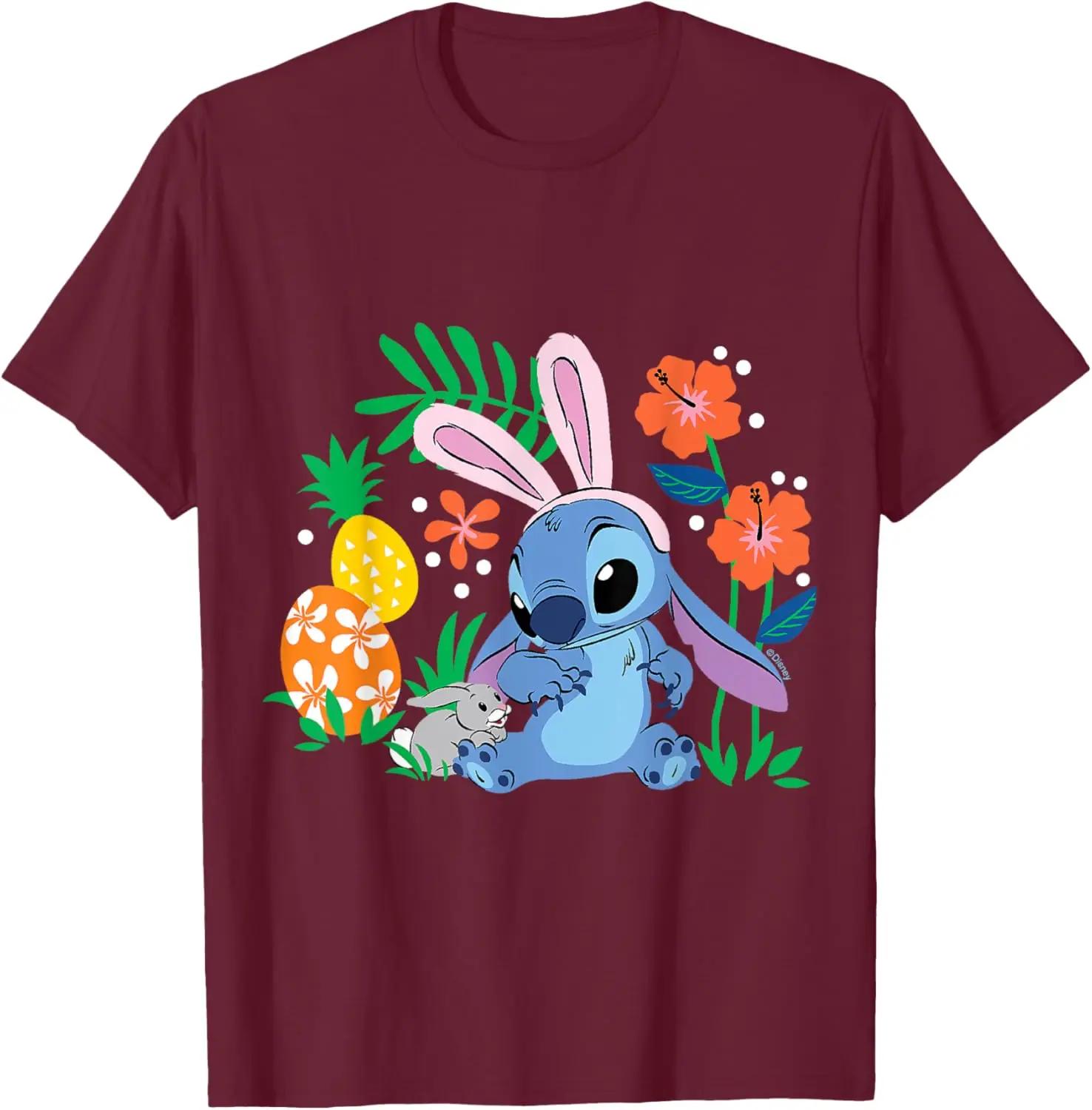 Hot Fashion Casual Lilo & Stitch - with Easter Bunny T-Shirt S-4XL Summer XXXXL