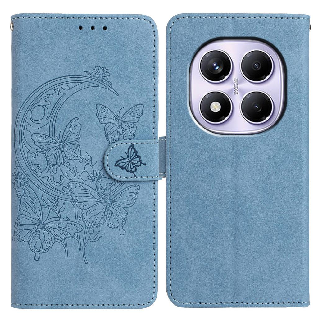 PU-lærveske til Xiaomi Redmi Note 14 Pro+ 5G/Note 14 Pro 5G/Poco X7 5G Sommerfugl Blomst Trykket Lommebok Stativ Telefondeksel