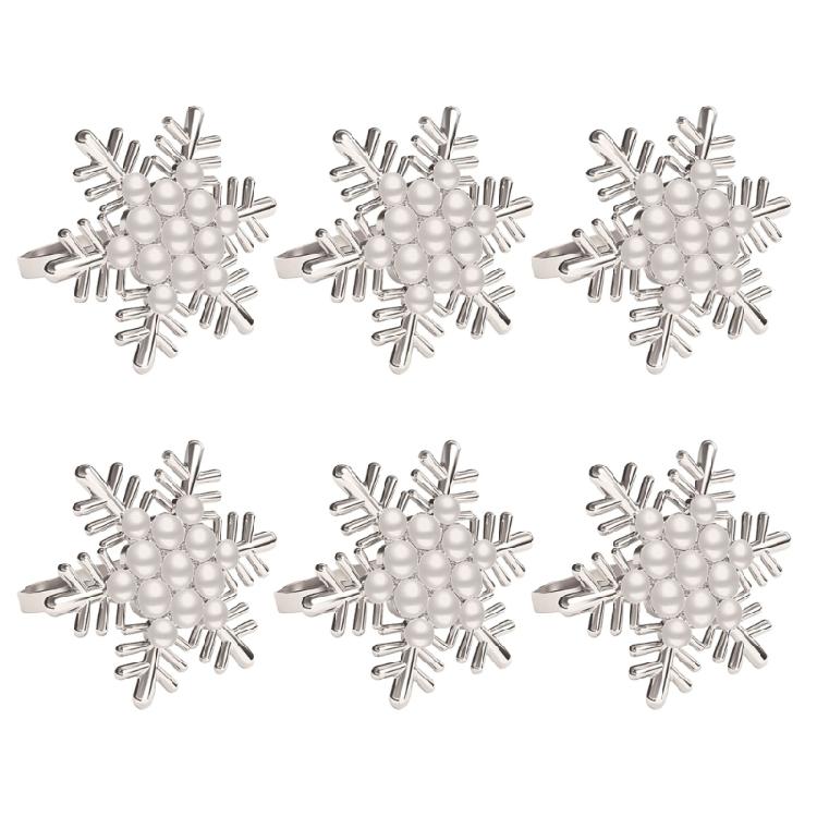 6pcs Christmas Napkin Rings Set Snowflake Napkins Buckles Banquet Accessories