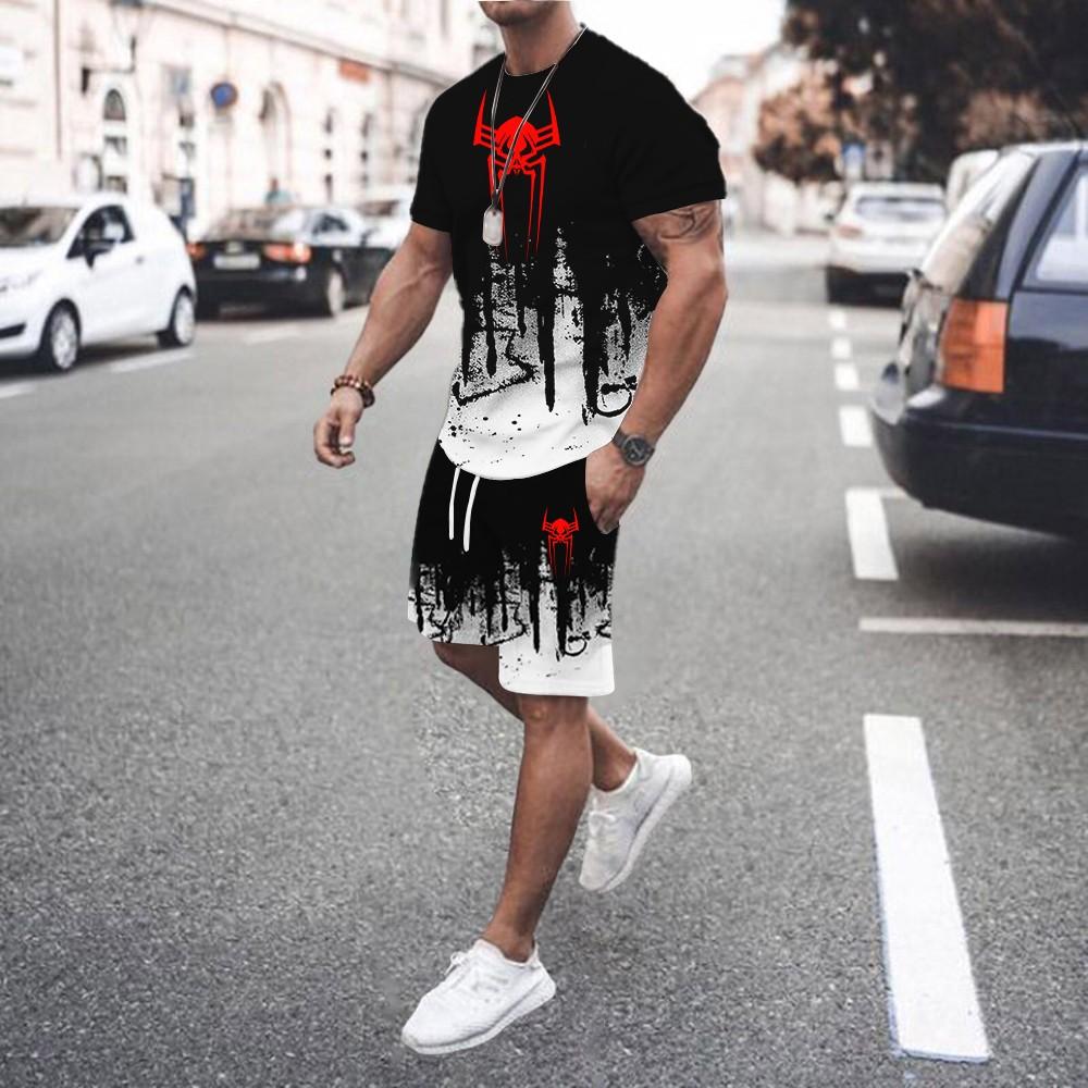 Men 2Pcs Sets Summer 3D Print Casual Gradient Suit Shirt  Shorts Streetwear Shirt Holiday Two Piece Suit