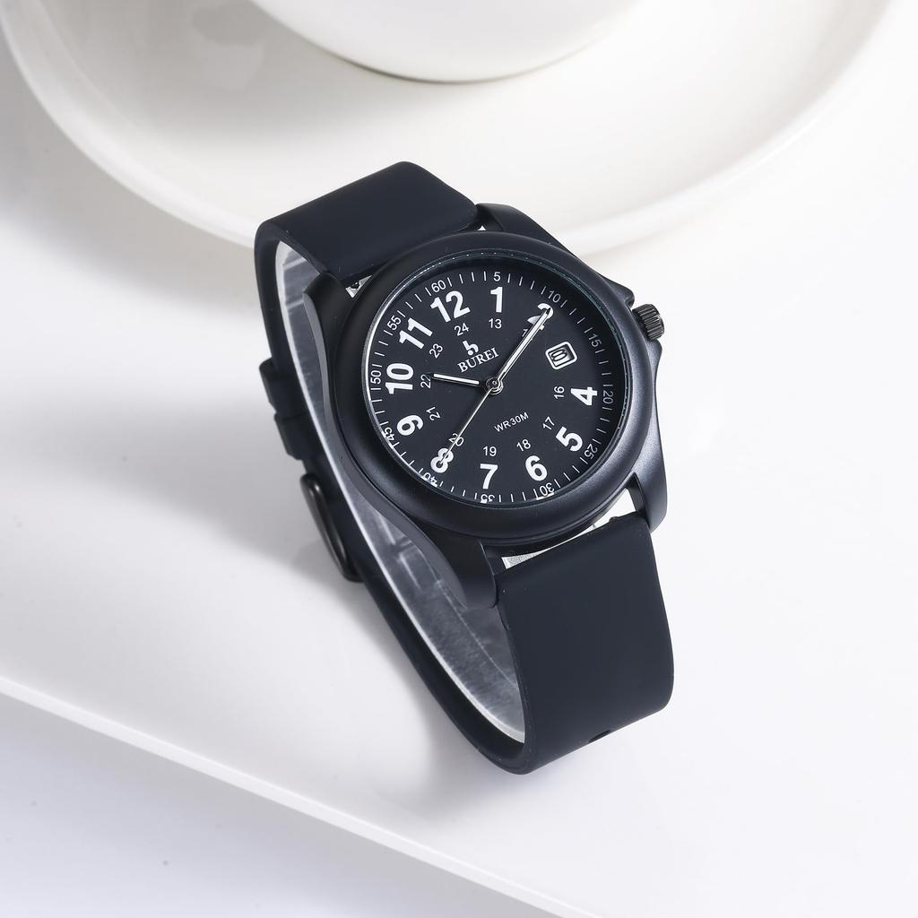 BUREI Ceas Analog-Digital cu Cuarț Simplu cu Dată Negru cu Gel de Siliciu Elegant și Popular Cadou Ceas pentru Bărbați, Design, Afișaj, Impermeabil, Ușor, Curea, Unisex,