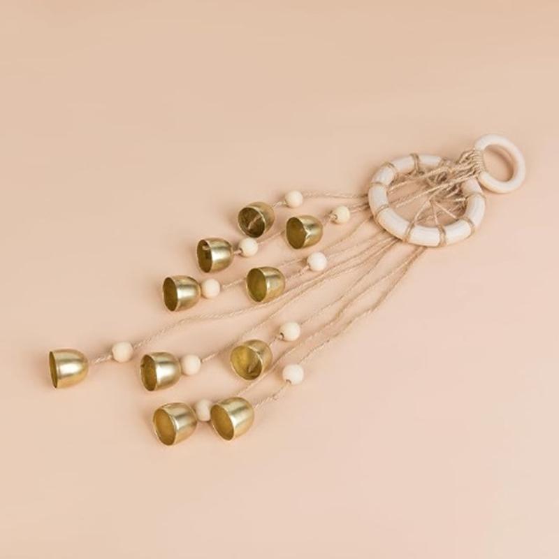 Wood Garden Wind Chimes Golden Bells Ornaments For Patios Balcony Decoration Harmonious Tones