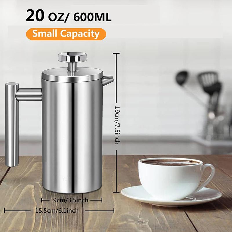 Cafetera de 350 ml/600 ml Cafetera de Prensa Francesa Acero Inoxidable Doble Pared Aislada Cafetera