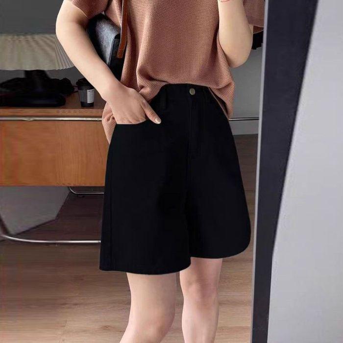 Women's High-Waisted Apricot Denim Shorts, Plus Size, Loose, Slimming, Wide-Leg, Summer 2025 Collection