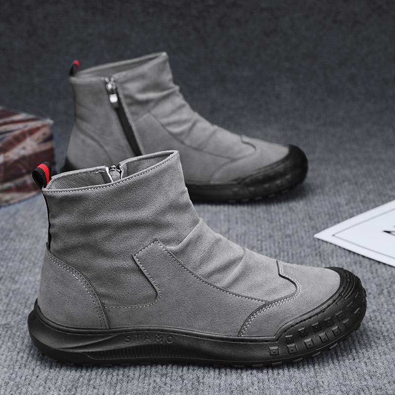 Men's Shoes Autumn High Top Leather Boots Zipper Thick Sole Anti Slip Motorcycle Boots Men's Boots
