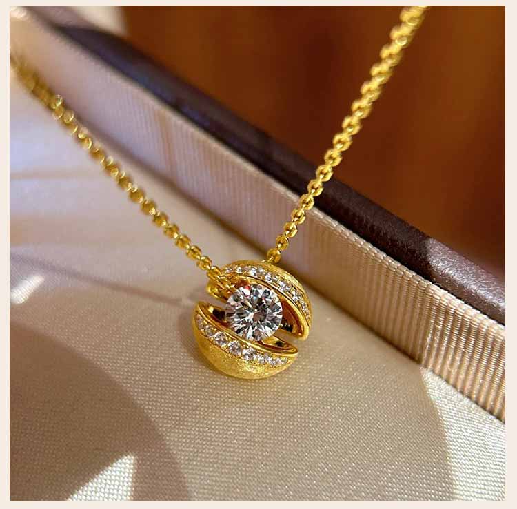 Trendy Floating CZ Planet Pendant Necklace for Women, Luxury Gold Plated Celestial Sphere Orbit Chain, Modern Jewelry Gift