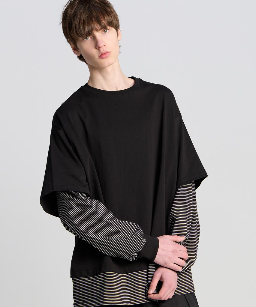 TENER Layered Stripe Long Sleeve Black
