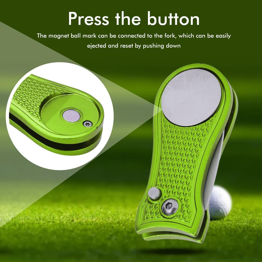 Golf Green Fork Stainless Steel Foldable Golf Divot Repair Tool with Magneti AccessoriesLime