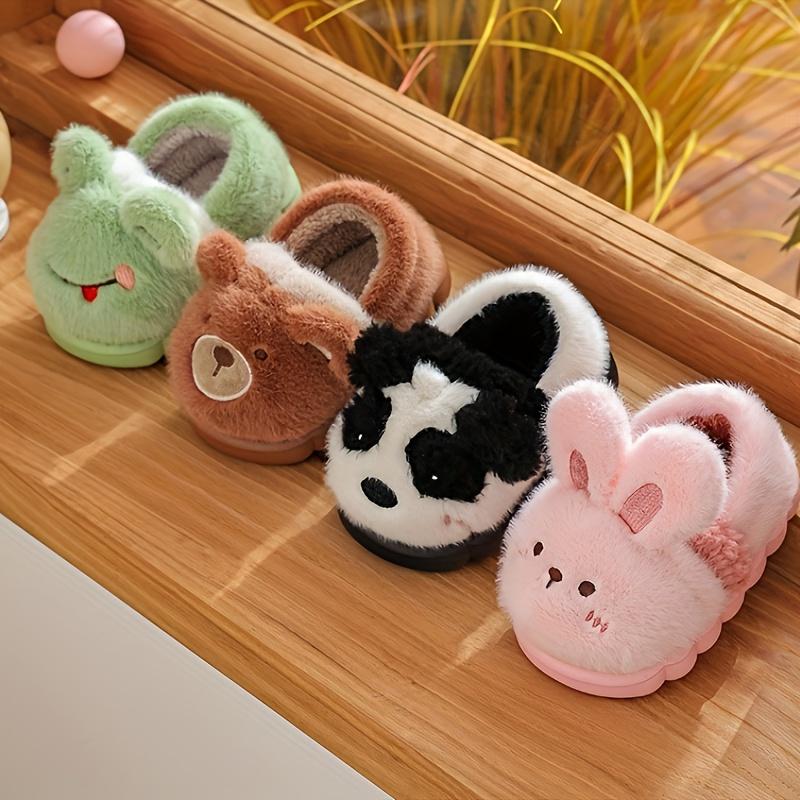 Casual Cute Cartoon Animal Slip On Furry Home Shoes for Girls Boys, Non-slip Warm Comfy Slippers for Indoor