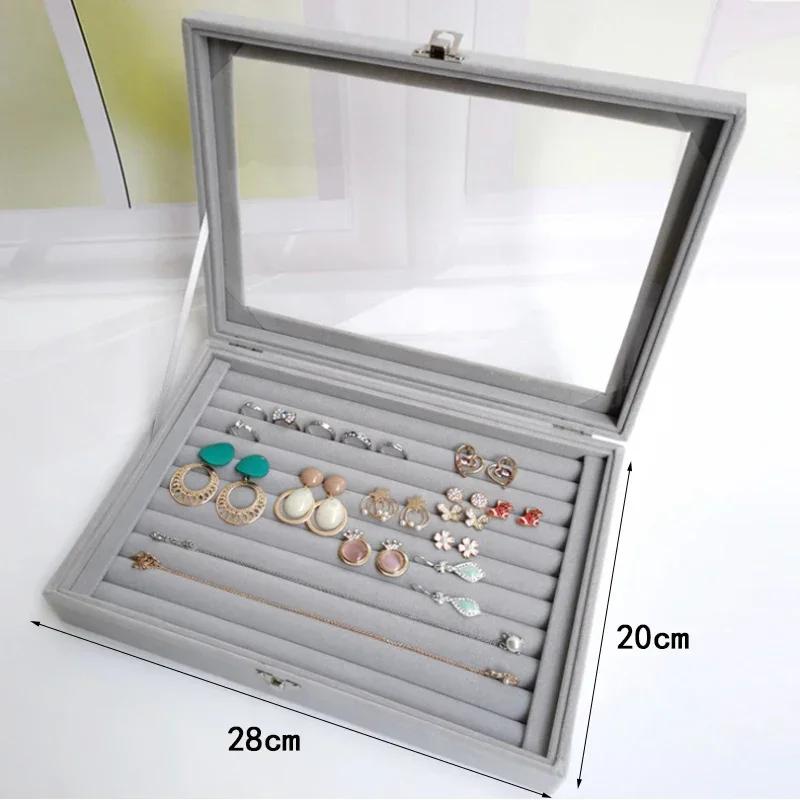 Flannelette Jewelry Box Velvet Glass Ring Earring Jewelry Display Organizer Box Tray Holder Storage Case Sorting Box