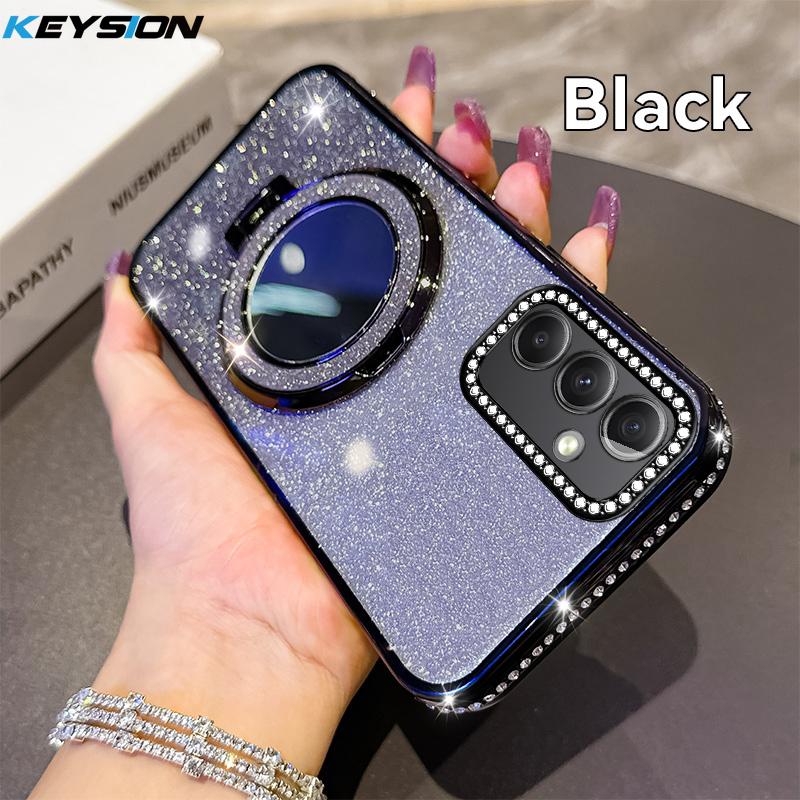 KEYSION Luxury Glitter Jewelled Magnetic Phone Case for Samsung Galaxy A54 5G A34 A24 A14 Makeup Mirror Stand Shockproof Cover