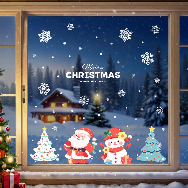 Santa Claus Tree, Static Holiday Decorations, Window Decorations, Shopping Mall Atmosphere, Glass Door, Snowman Stickers