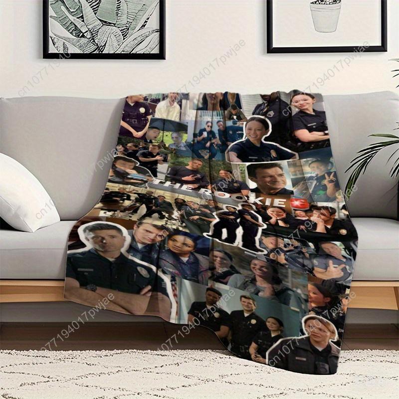 Vintage Style ROOKIE Theme Printed Flannel Blanket Multi-purpose Use for Sofa Bed Travel Camping and Office Custom blankets