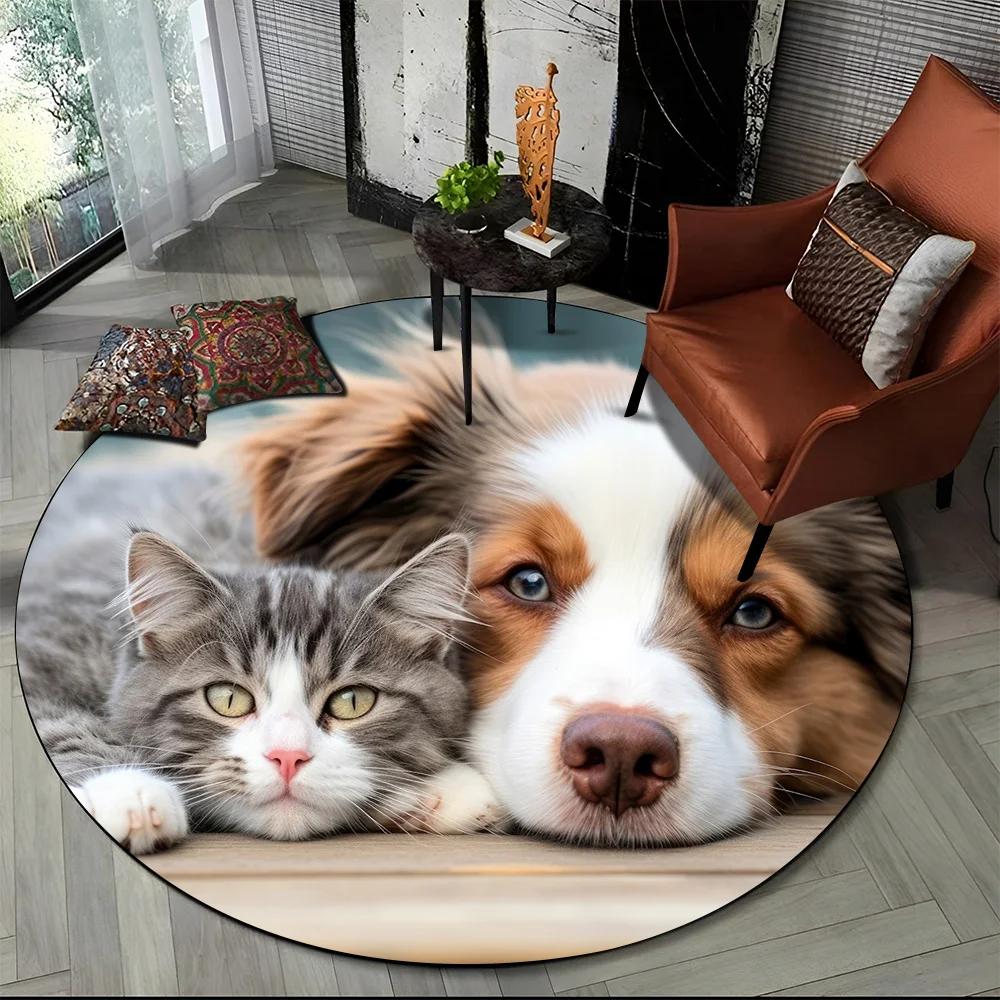 Cute Dog Samoye, Chihuahua, Husky, Koki Cartoon Round Area Rug,Carpet Rug for Living Room Bedroom Sofa Playroom Decor,Non-slip