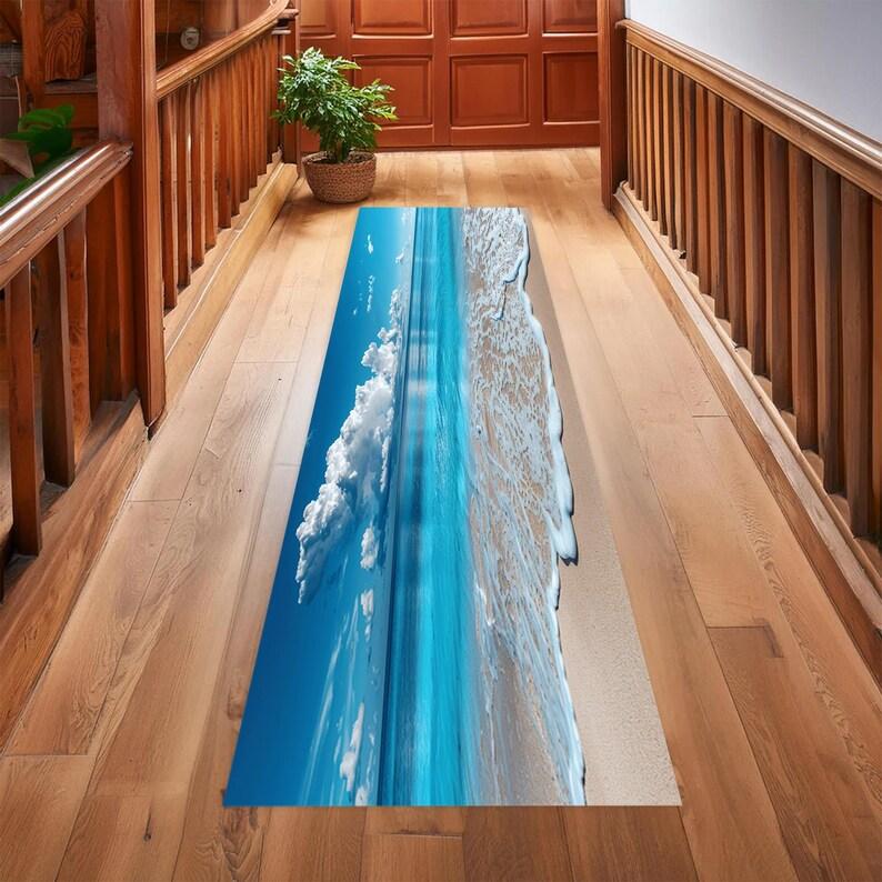 3D Luminescent Waterfall Carpet Glowing Cascade with Rock Cliff Print Runner Rug Ethereal Blue Flow Floor Mat Fashion and Beauty