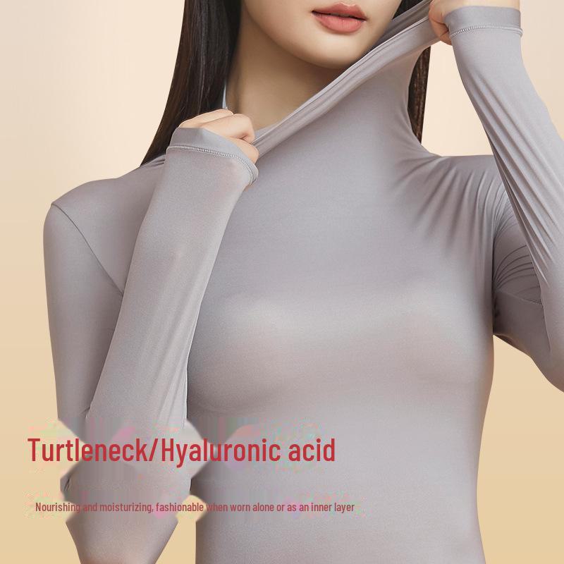 High Collar Hyaluronic Acid Skin Care Thermal Top - Women's Seamless Long Sleeve Base Layer Shirt