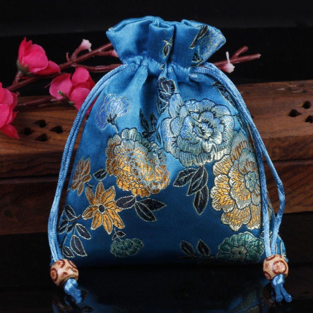 Chinese Style Embroidery Flower Drawstring Bag Coin Purse Jewelry Packing Bag  Hanfu Decor