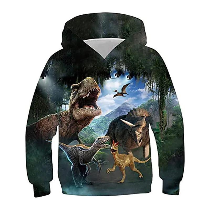 Fierce Dinosaur Print Hoodie Men Children Clothing Long Sleeve Pullover Coat Harajuku Streetwear Autumn Casual Trend Hoodies