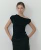 LUCIR ZU Shirring Drop Sleeveless Knit (Black)