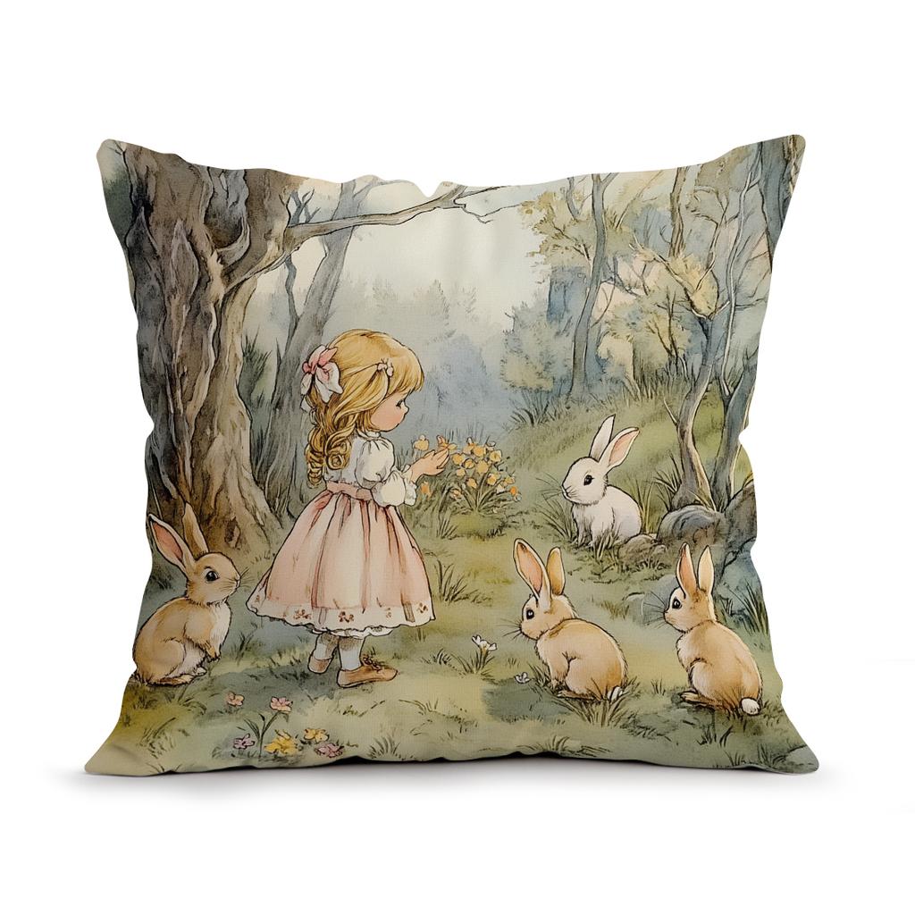 Easter Spring Bunny Cushions Pillowcase Polyester Cushion Cover Throw Pillow Pillowcover Home Car Sofa Decor