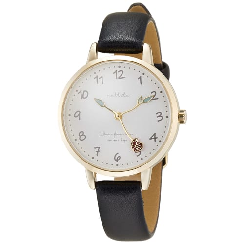 Fieldwork Women's Analog Watch with Flury Floral Motif and Leather Strap, GY039-4, Black