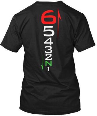 1 Gang Runter 5 Gänge Rauf Motorrad Schaltmuster 65432n1 T-Shirt Hergestellt in den USA Größe S bis 5XL Unisex T-Shirt