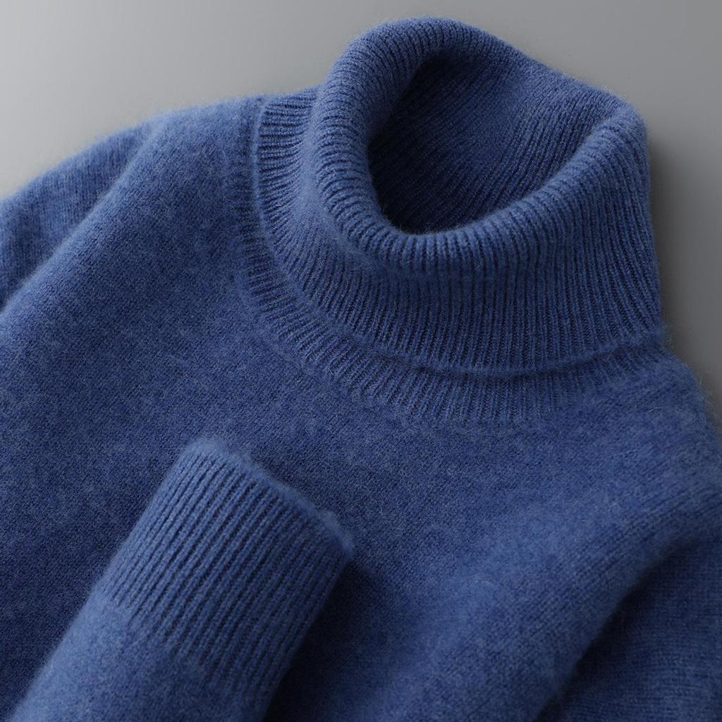 Men's 2025 High Neck Cashmere Wool Pullover - Thick, Double-Strand Knit Sweater for Autumn and Winter.