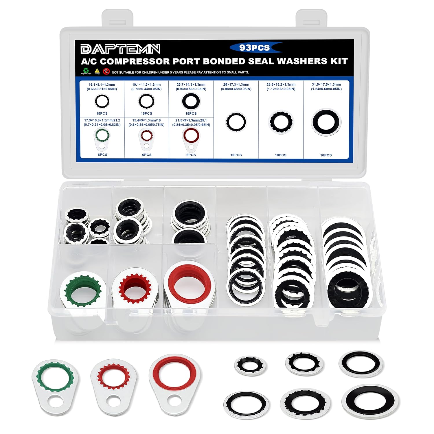 

Набор уплотнительных шайб для системы компрессора кондиционера, 175 шт., 12 размеров прокладок для кондиционера и 18 размеров уплотнительных колец для автомобильного кондиционера, Универсальный ремонт автомобилей 93PCS A/C Seal Washers