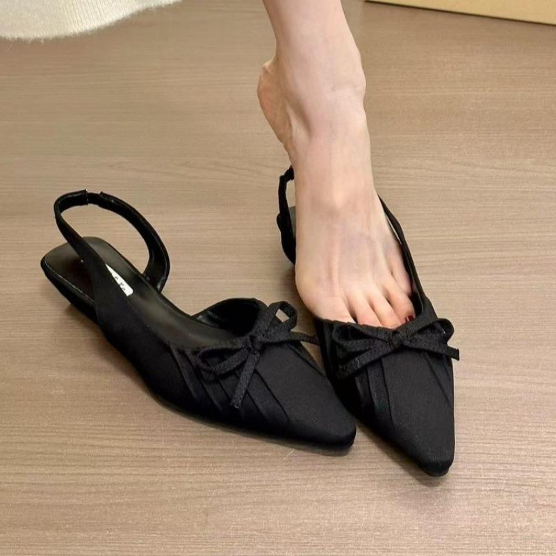 

Summer Pointed Toe Women Flats Sandals Fashion Butterfly-knot Slip on Singbacks Mules Party Dress Shoes for Ladies 35 чёрный
