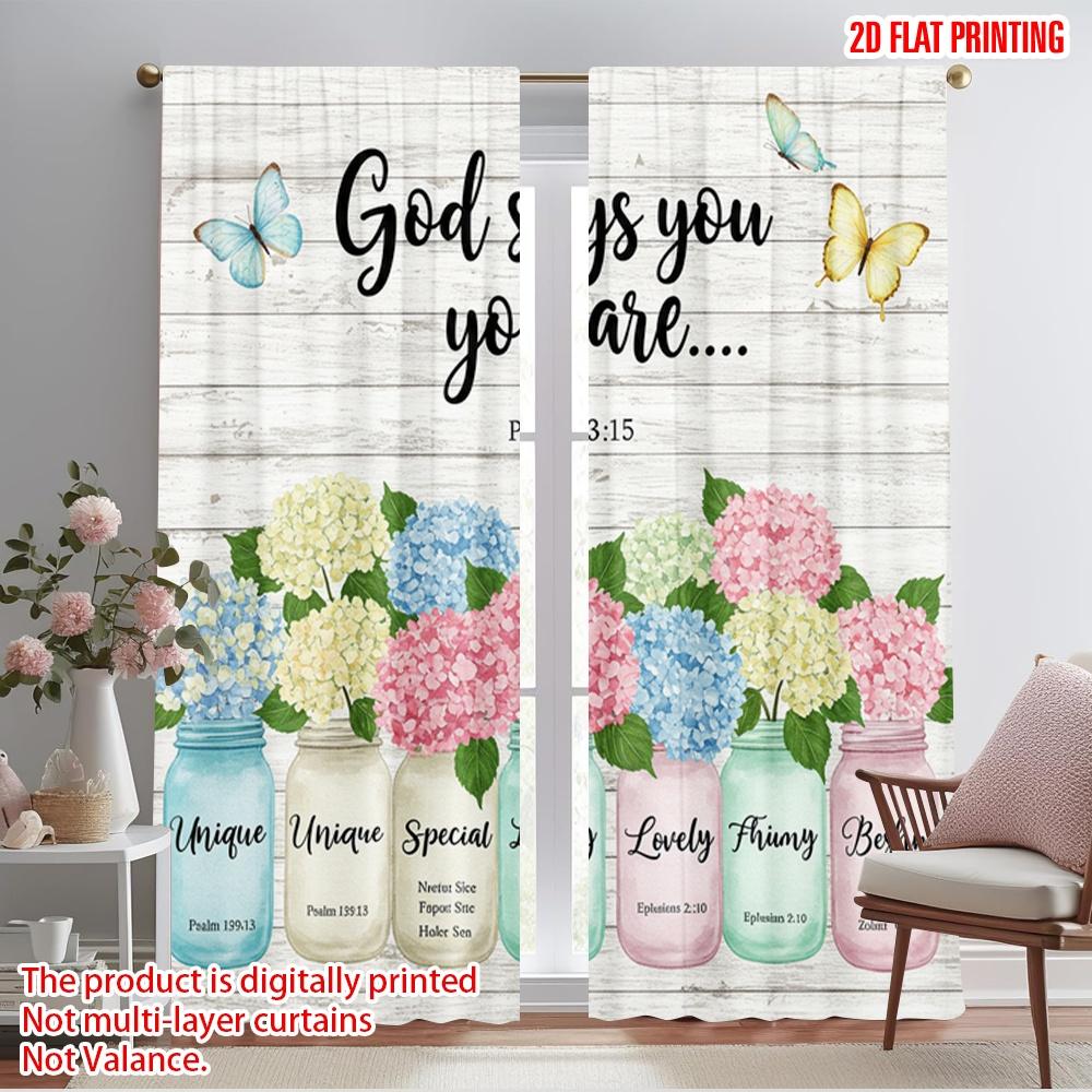 

2pcs 2D flat printing Party Curtain God Says You Are Hydrangea Polyester Without Electricity Festive Holiday Perfect for Home 52.50×116.00 CM 2pcs