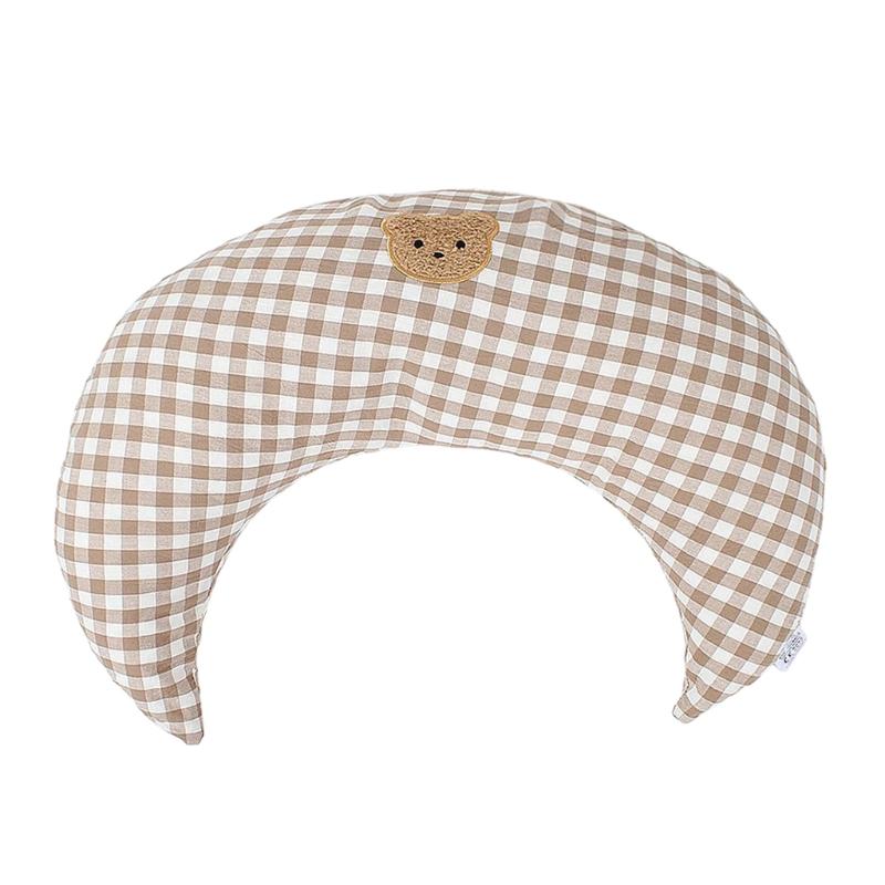 Embroidered Bear Pattern Cushion Baby Pillow Infant Cotton Throw Pillow Moon Shaped Cuddle Cushion Kids Room Decoration 1