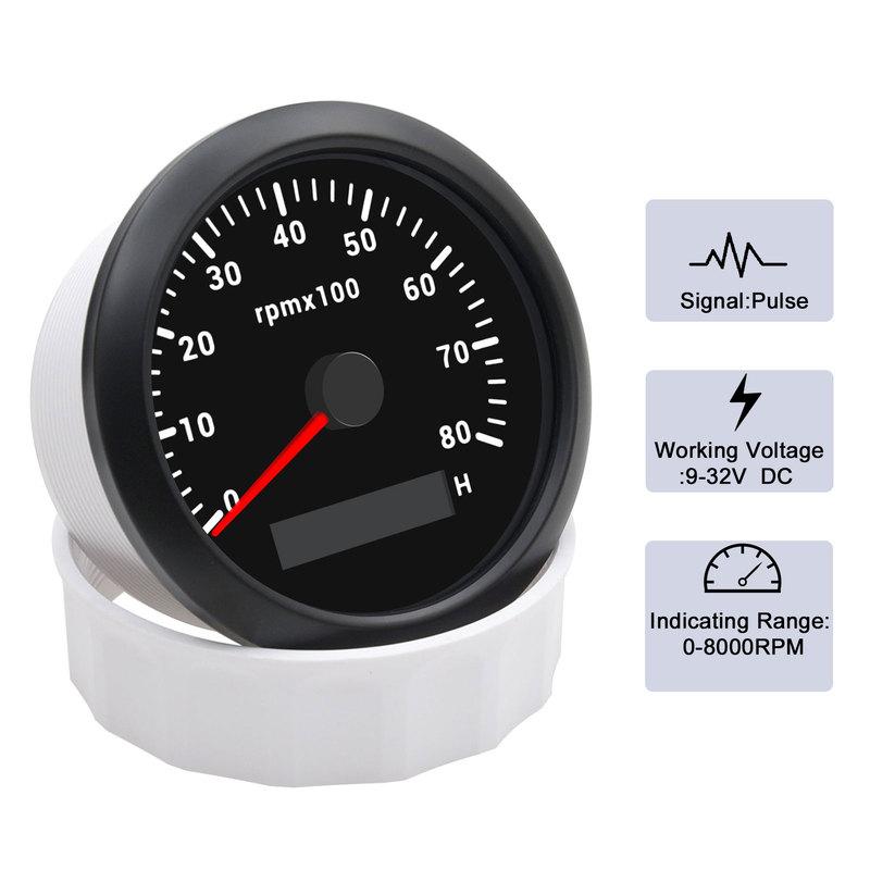 85MM 7 Color Backlight Tachometer 8000 RPM Tachometer With Hour Meter For Marine Boat Motorcycle Car Yacht 9-32V