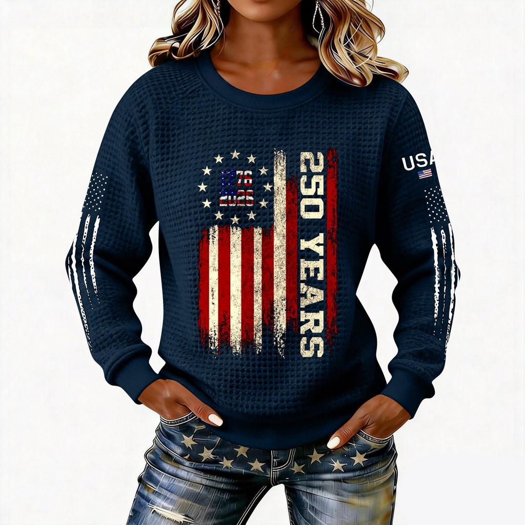 Women's Fashionable Lightweight Long-Sleeved Pullover Sweatshirt With Printed Round Neck