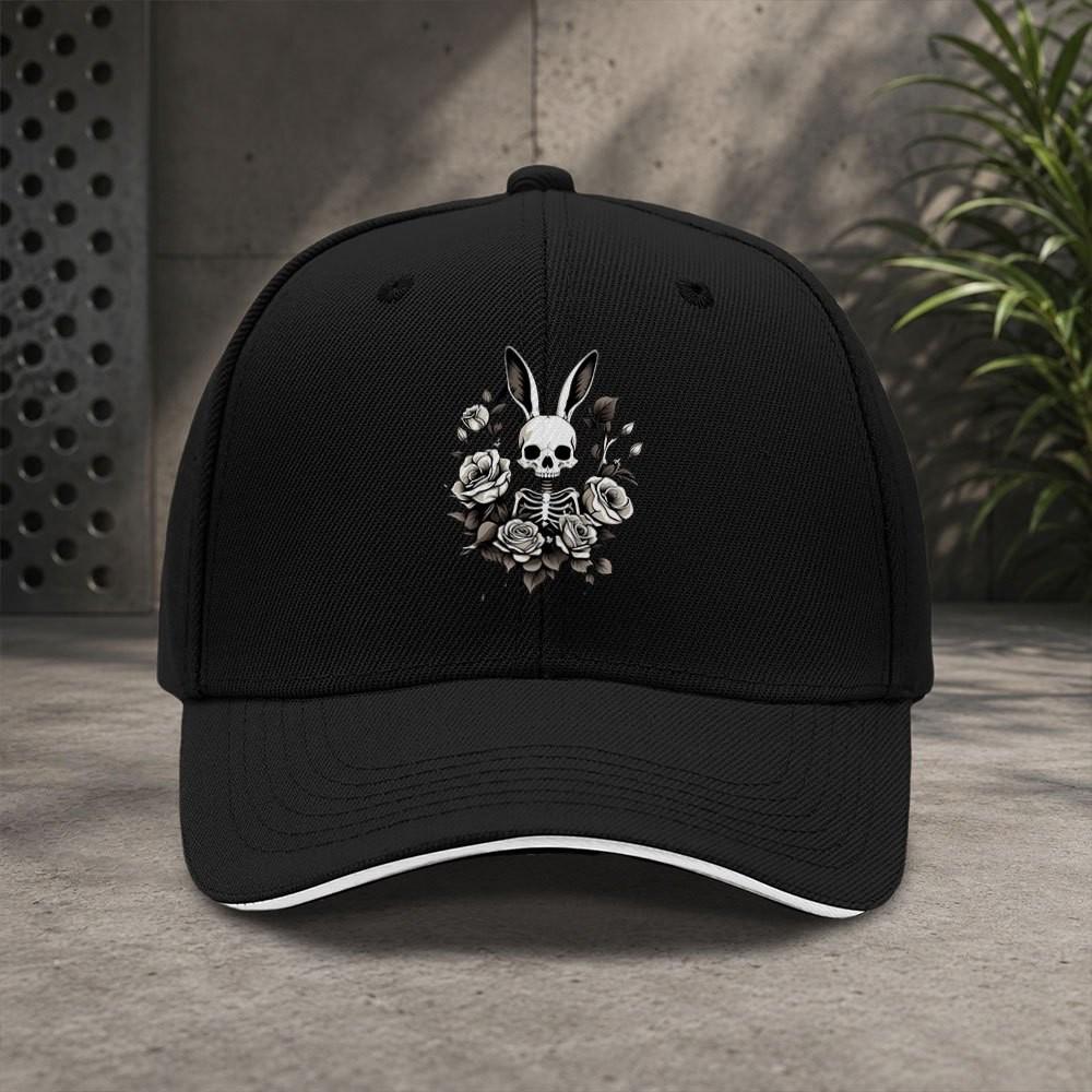 Skull Rabbit Rose Graphic Baseball Cap Unisex Adjustable Outdoor Casual Curved Brim Hat