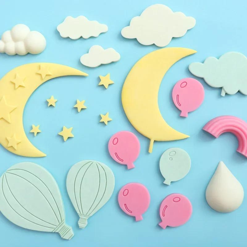 Cloud Star Moon Rainbow Silicone Fondant Mold Hot Air Balloon Chocolate Gumpaste Cake Molds 3D Cloud Mould Cake Decorating Tools